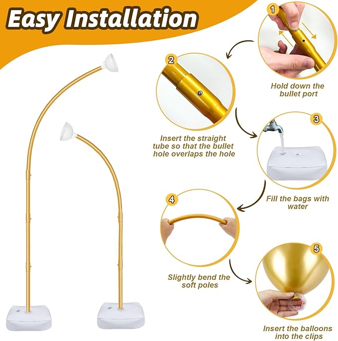 AerWo [Upgraded] Balloon Arch Kit 8.2ft+6ft, Gold Half Balloon Arch Stand wit...