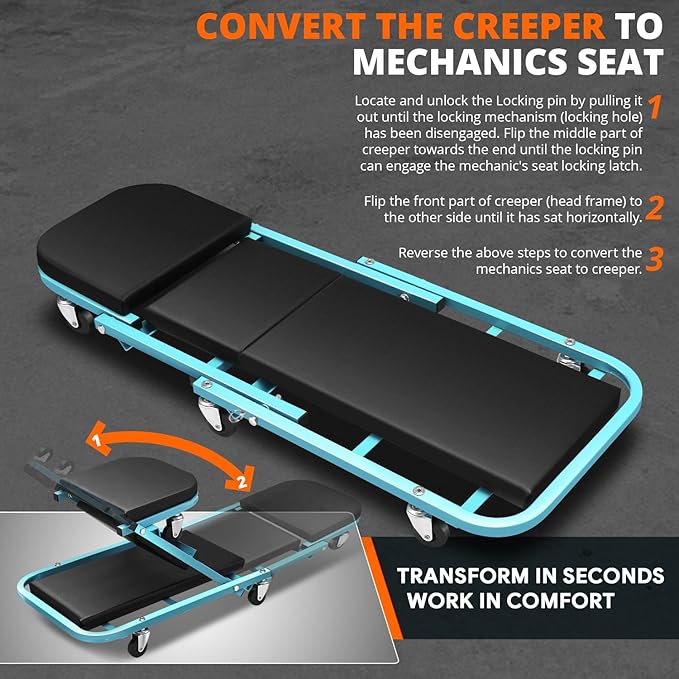 DNA MOTORING 40 Inches Folding 2 in 1 Rolling Z Creeper, Adjustable Roller - Image 3