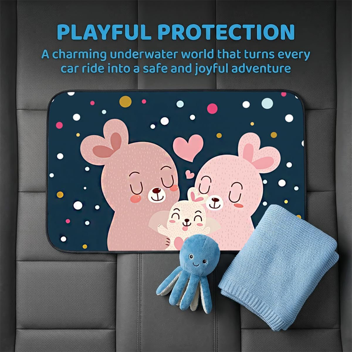 Magnetic Car Window Shade for Baby, Cartoon Pattern Automotive Side Window Blackout Curtain, Vehicle Sun Shade UV Privacy Protection Heat Blocking Cover, Universal Fit (Rabbit)
