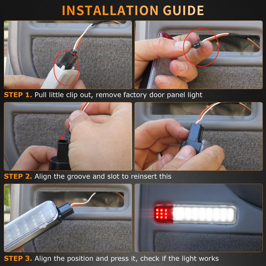 HERCOO Interior Door Light LED Door Panel Courtesy Lights Lamp Assembly Compatible with Chevy Silverado GMC Sierra 1500 2500 3500 HD Tahoe Suburban Yukon Cadillac Escalade Hummer H2, White Red