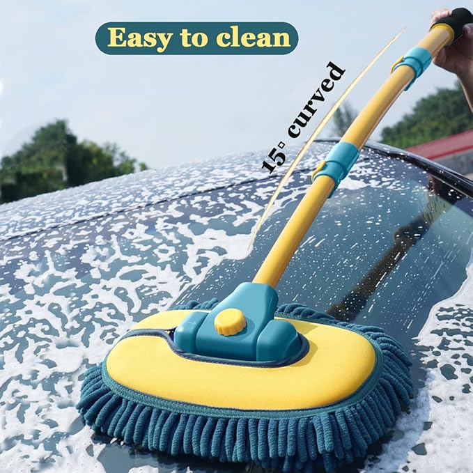 Car Wash Brush with Long Handle, Car Wash Mop Mitt with 1 Replacement Head - Image 6