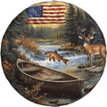 Spare Tire Cover for RV Camper, American Flag Forest Fish Deer Tire Cover Protectors, Weatherproof Universal Wheel Cover for RV Travel Trailer Camper Truck 15in