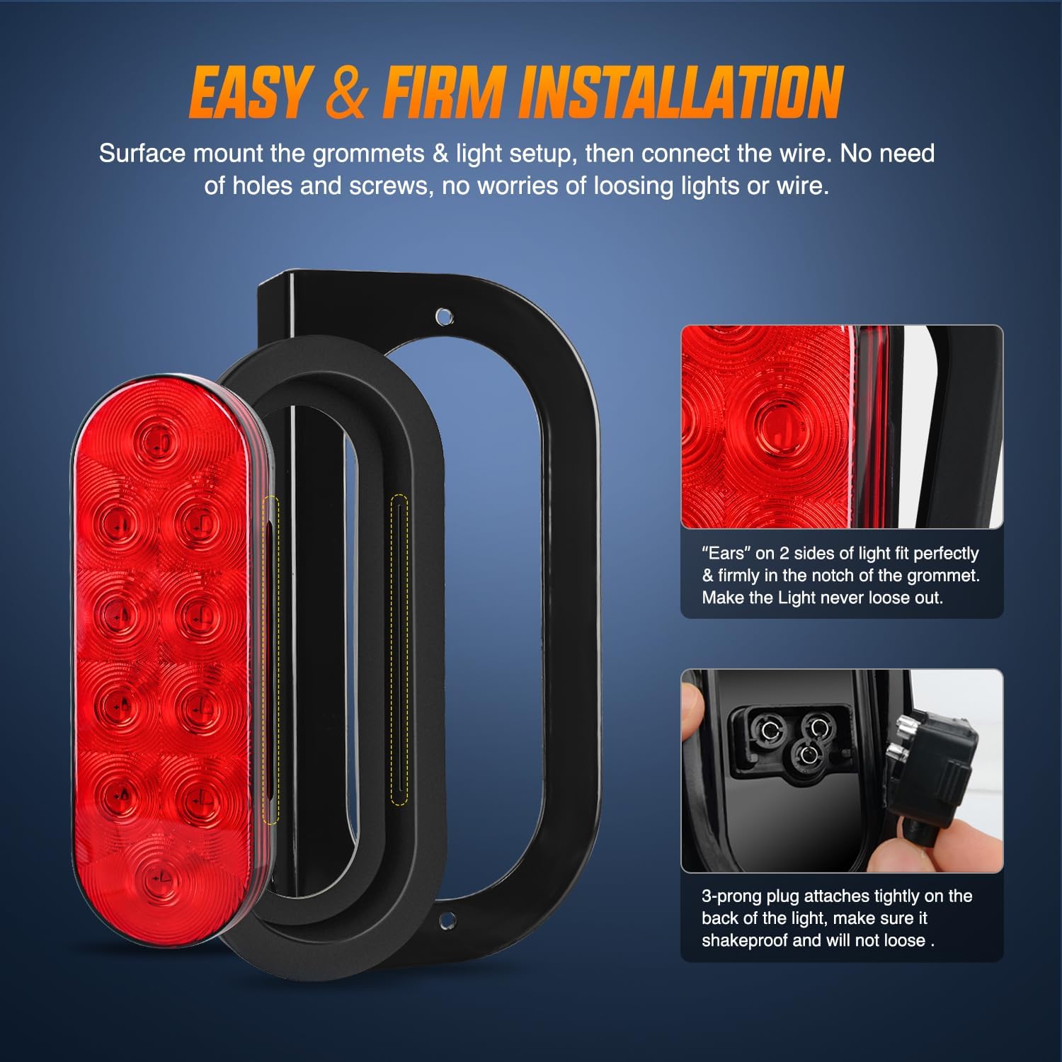 Nilight Hitch Cargo Carrier Oval Light Kit 2PCS 6Inch Red w/Flush Mount Grommet Bracket Harness Waterproof Stop Turn Signal Tail Lights for Luggage Bike Rack Truck Trailer