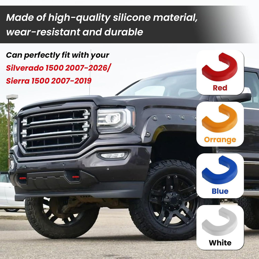 Extended Tow Hook Covers for Silverado 1500 2007-2026/GMC Sierra 1500 2007-2019, Front Tow Hooks Covers Compatible with Chevrolet Silverado 1500 Accessories Red (Not fit Verticle Tow Hooks)
