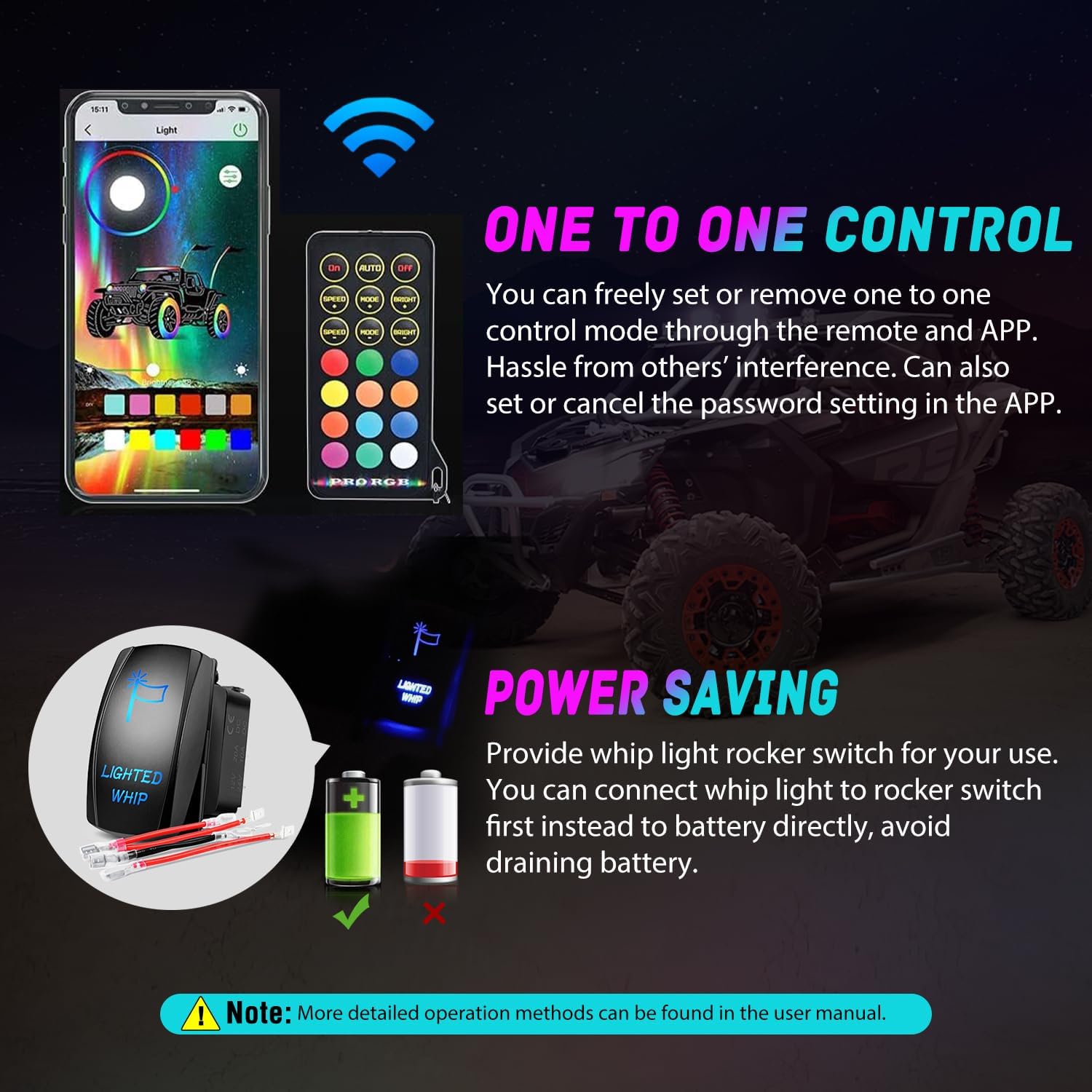 Nilight LED Whip Light 2 PCS 4FT COB RGB Lighted Antenna Whips with Spring Base Remote & App Control DIY Patterns Turn Brake Reverse Lights for Can-am Offroad ATV UTV RZR Polaris Dune Buggy Truck