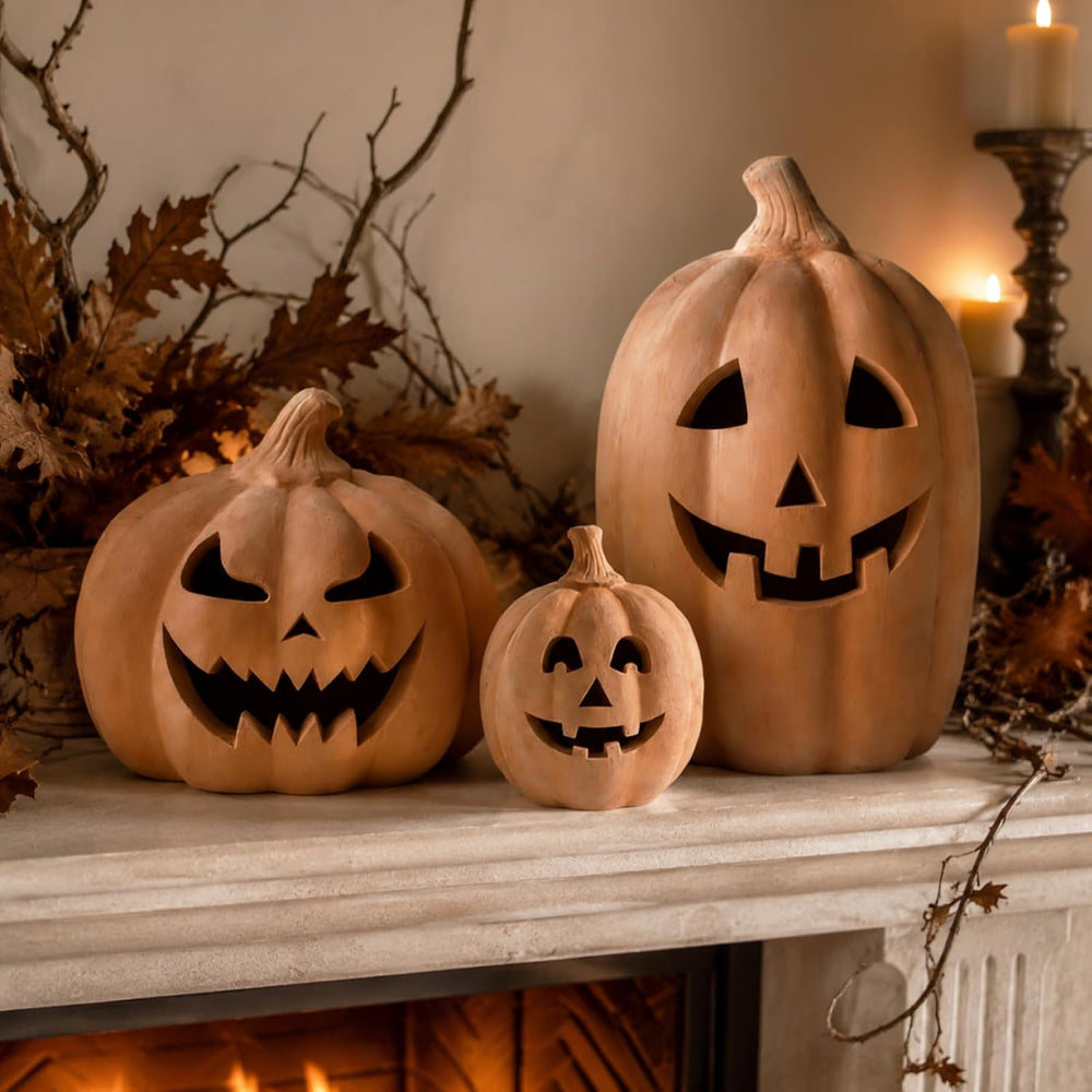 Whaline 3 Pcs Halloween Terracotta Pumpkin Lantern Halloween Decor
