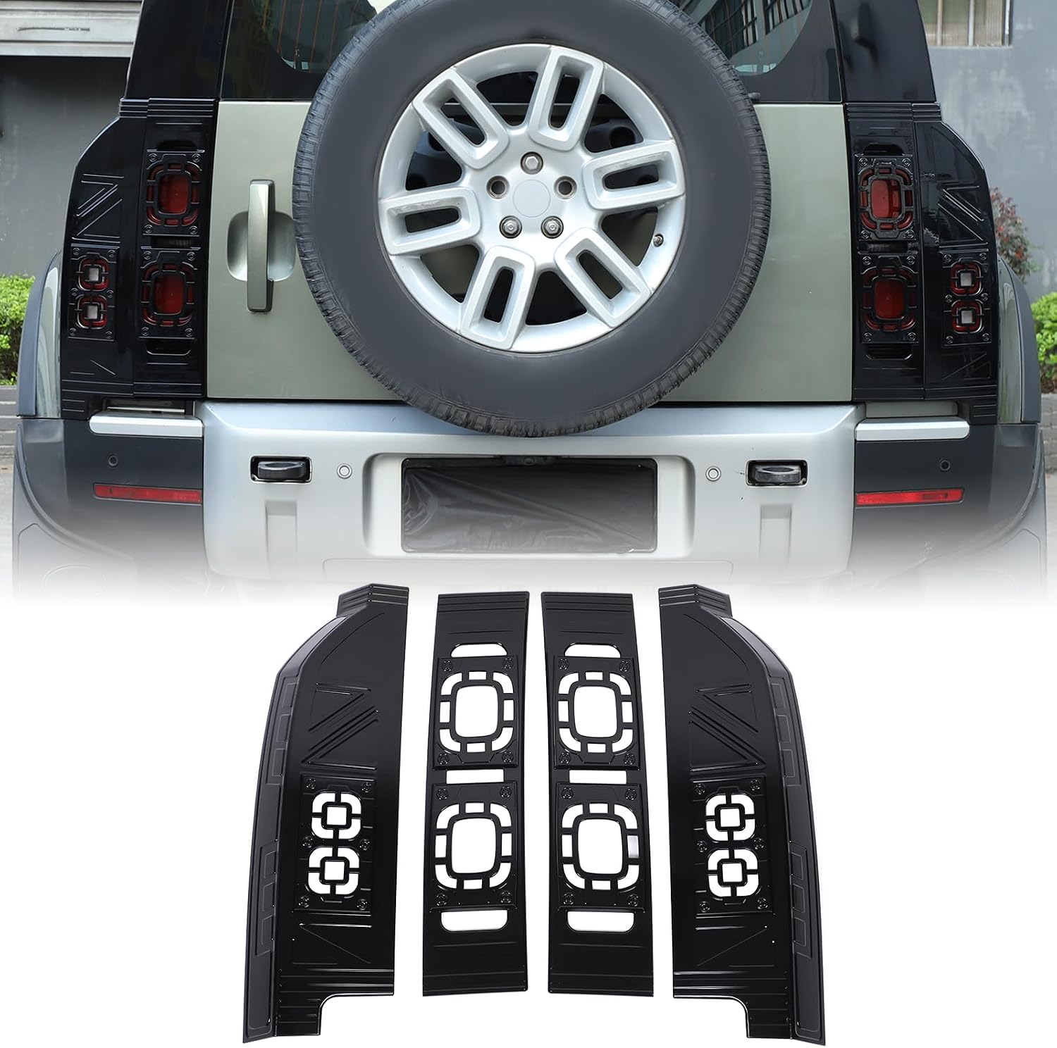 4PCS Tail Light Cover Kit Compatible with Land Rover Defender 90 110 130 2020-2025 ABS Tail Light Guards Protection Covers Armor Trim Exterior Accessories