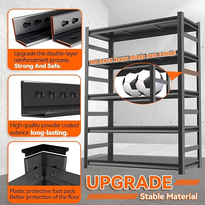 Adjustable 5-Tier Garage Shelving, Heavy Duty Steel Storage Rack, High Load - Image 6