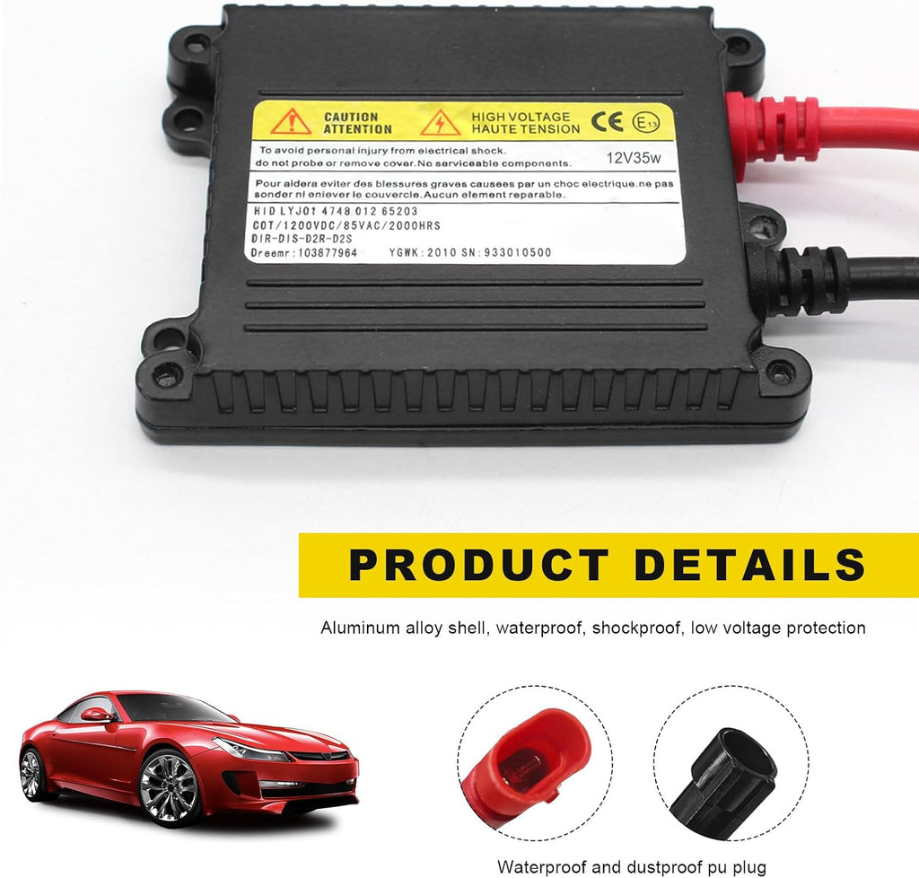 2 PCS DC 12V 35W Ultrathin HID Ballast, Ultra Slim Xenon Headlight Stabilizer HID Ballast Replacement, Xenon Lamp Ballasts for H1 H3 H4 H7 H11 H13 9005 9006 9007 5202 880 (35W)