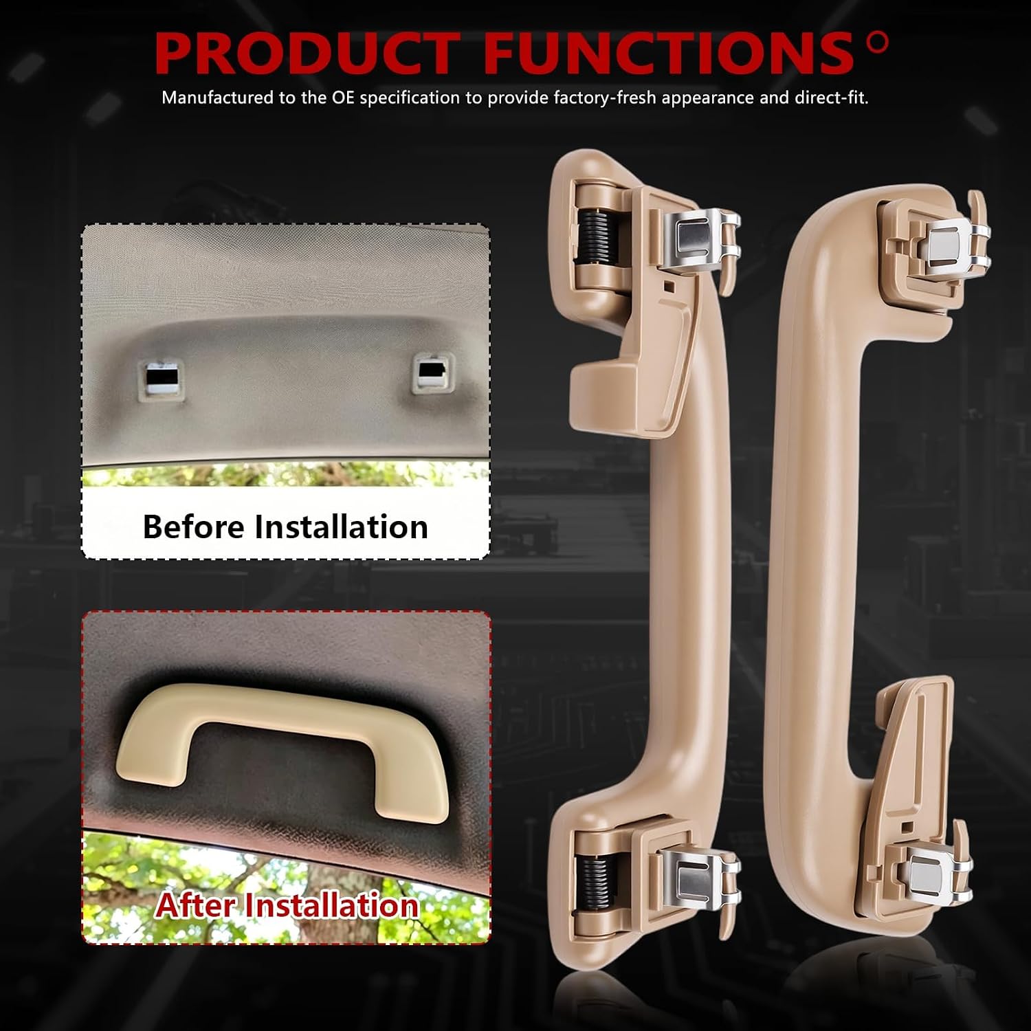 4Pc Beige Grab Roof Ceiling Pull Handles Fit for Corolla Rav4 Yaris 4Runner, Interior Grab Handles, Front ＆ Rear Driver Passenger Side, Replace#74610-52020 74683-8010