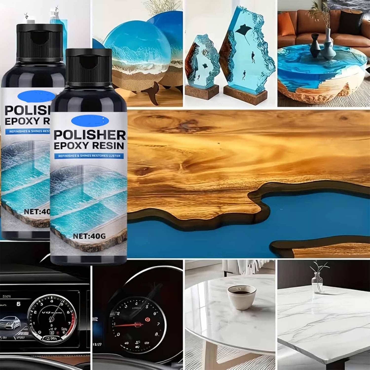Epoxy Resin Polish, Resin Polishing Kit -40ml ResinPolishing Cleaner, High-Gloss Epoxy ResinPolish, Epoxy Polishing Compound with Sponge, for Metal Stone Countertop Jewelry (3PCS)