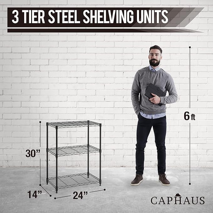 CAPHAUS 3/4/5-Tier Adjustable Height Wire Shelving Unit, Metal Steel Storage - Image 3