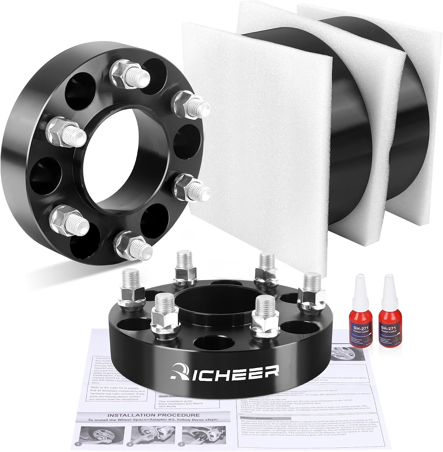 Richeer 6x5.5 Wheel Spacer for Silverado Sierra 1500, 1.25 Inch Hub Centric 6x139.7mm Wheel Spacers for Tahoe Sunurban Yukon Escalade Express 1500 with 14x1.5 Studs & 78.1mm Bore