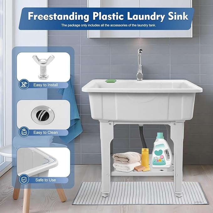 Freestanding Utility Sink Plastic Laundry Tub Spacious Sink - Image 6