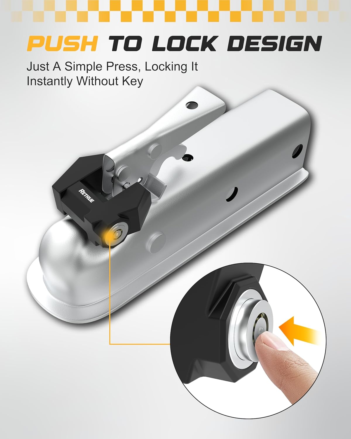 RETRUE Cyber Lock™ Heavy Duty Trailer Coupler Lock, Upgraded Trailer Lock with Extra Wide 1.2" Span & 1/4" Diameter, Anti-Theft Tongue Locks for RVs, Boats,Trucks –Tow Hitch Security Accessory-Black