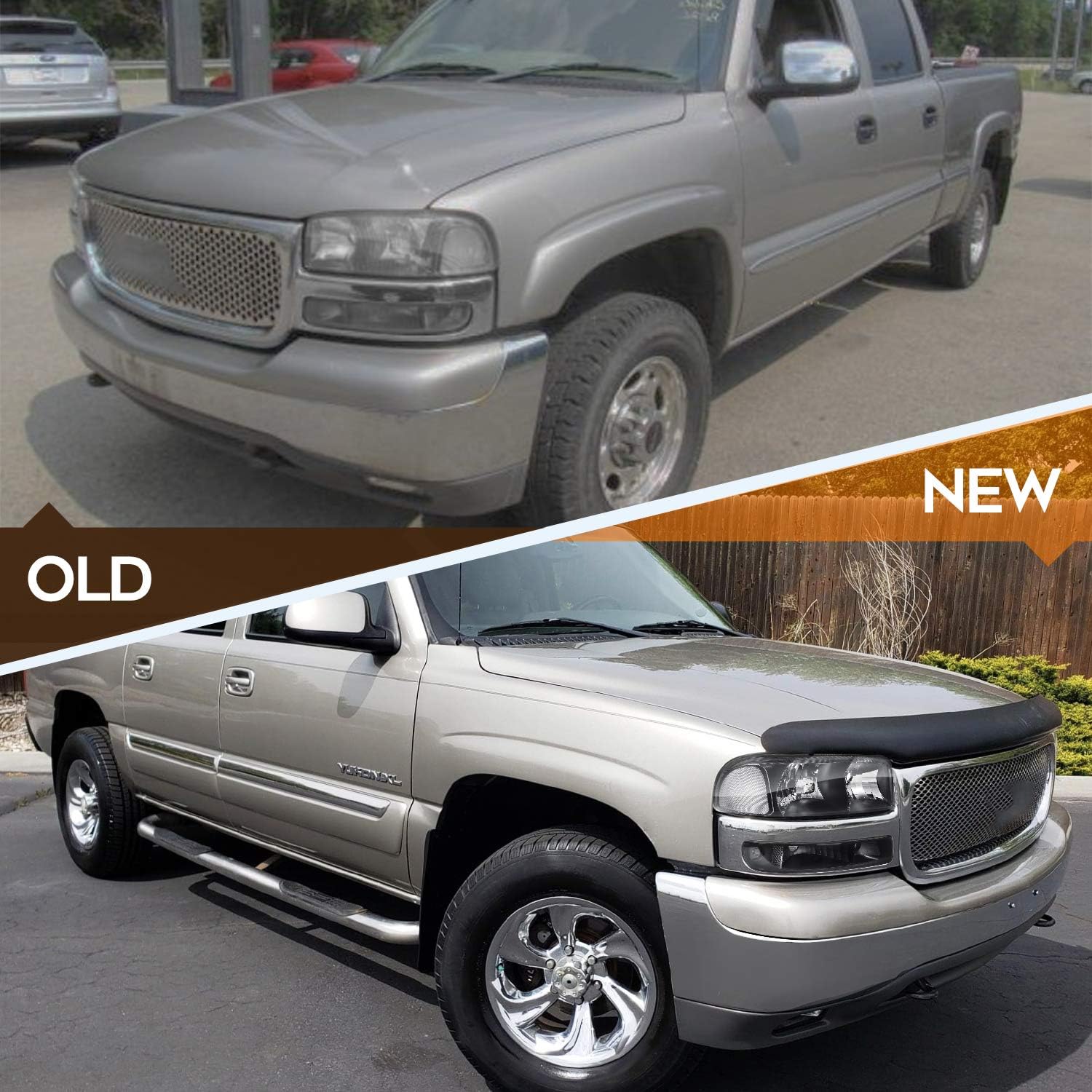 Headlight Assembly Compatible with 1999-2006 for GMC Sierra 1500 2007 for GMC Sierra 1500 Classic Black Housing Clear Reflector Clear Lens Driver and Passenger Side Headlamp