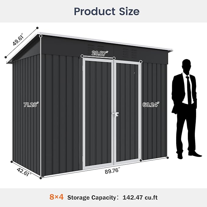 UDPATIO Outdoor Storage Shed 8x4 FT, Outside Sheds & Outdoor Storage Metal - Image 3
