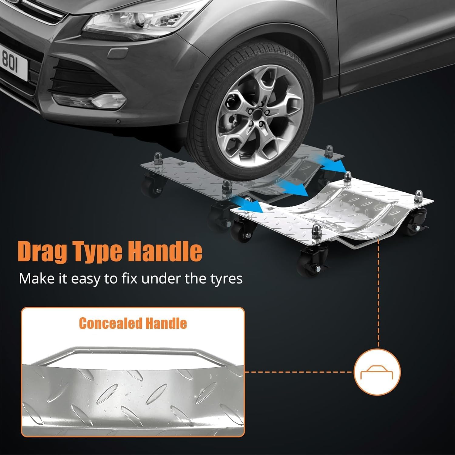 GarveeHome Car Wheel Dolly, 6000LBS Load Bearing Car Dolly Set of 4, Heavy-Duty Vehicle Dolly for Moving Cars, Trucks, Trailers, Motorcycles and Boats, Silver