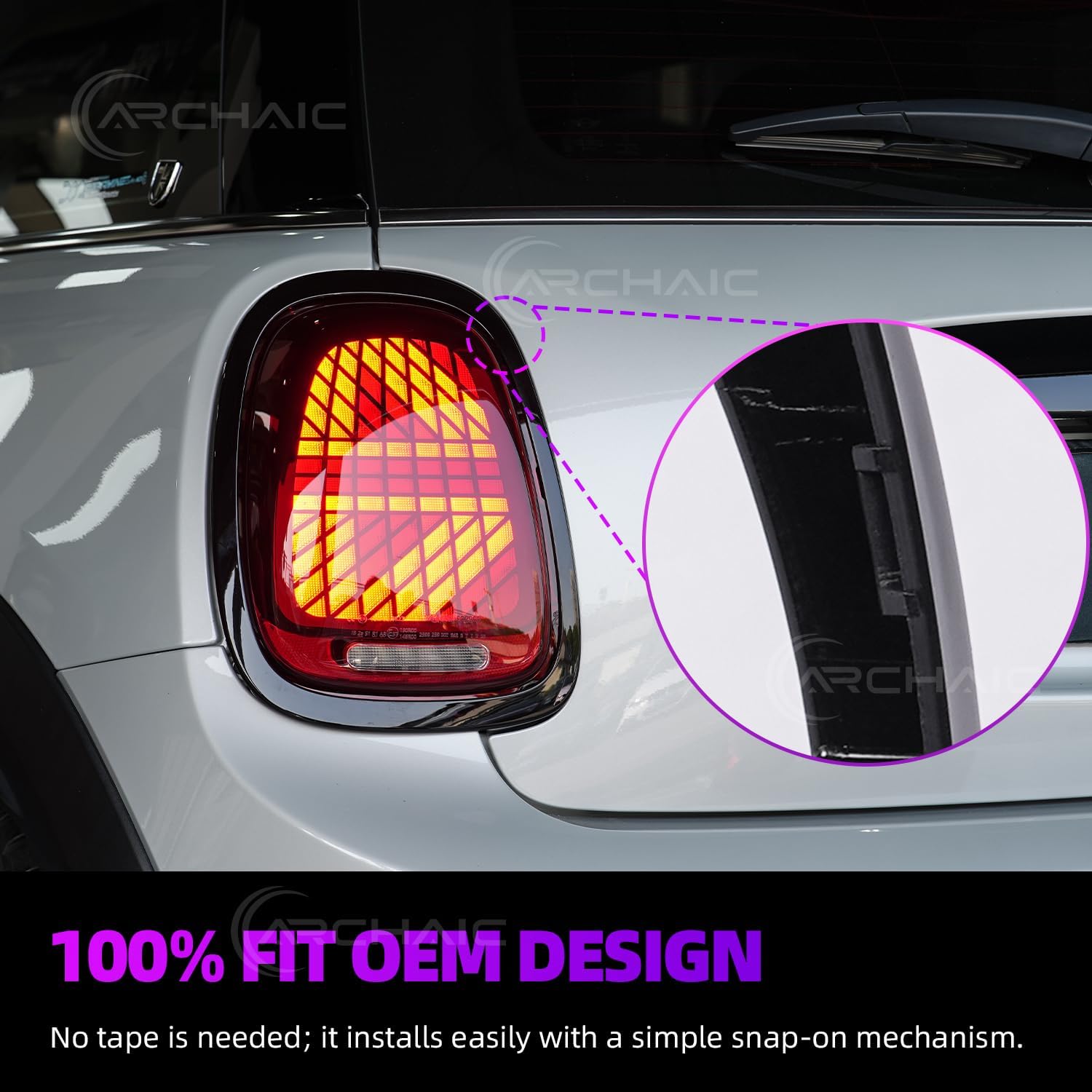 Archaic Rear Tail Light Cover Bezel Surround Trim Compatible with Mini Cooper F55 F56 F57 Hatchback/Convertible 2014-2024, ABS Taillight Ring,Glossy Black,Pair
