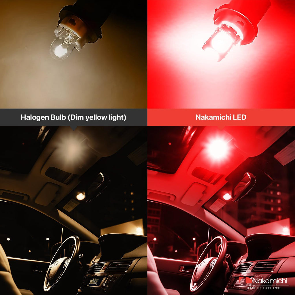 Nakamichi T10 LED Light Bulb 168 2825 194 W5W Wedge 12-SMD 2016 Chipsets LED Replacement Bulbs Error Free for Car Interior Dome Map Door License Courtesy Dash Lights (Monza Red, 12 LEDs, Pack of 2)