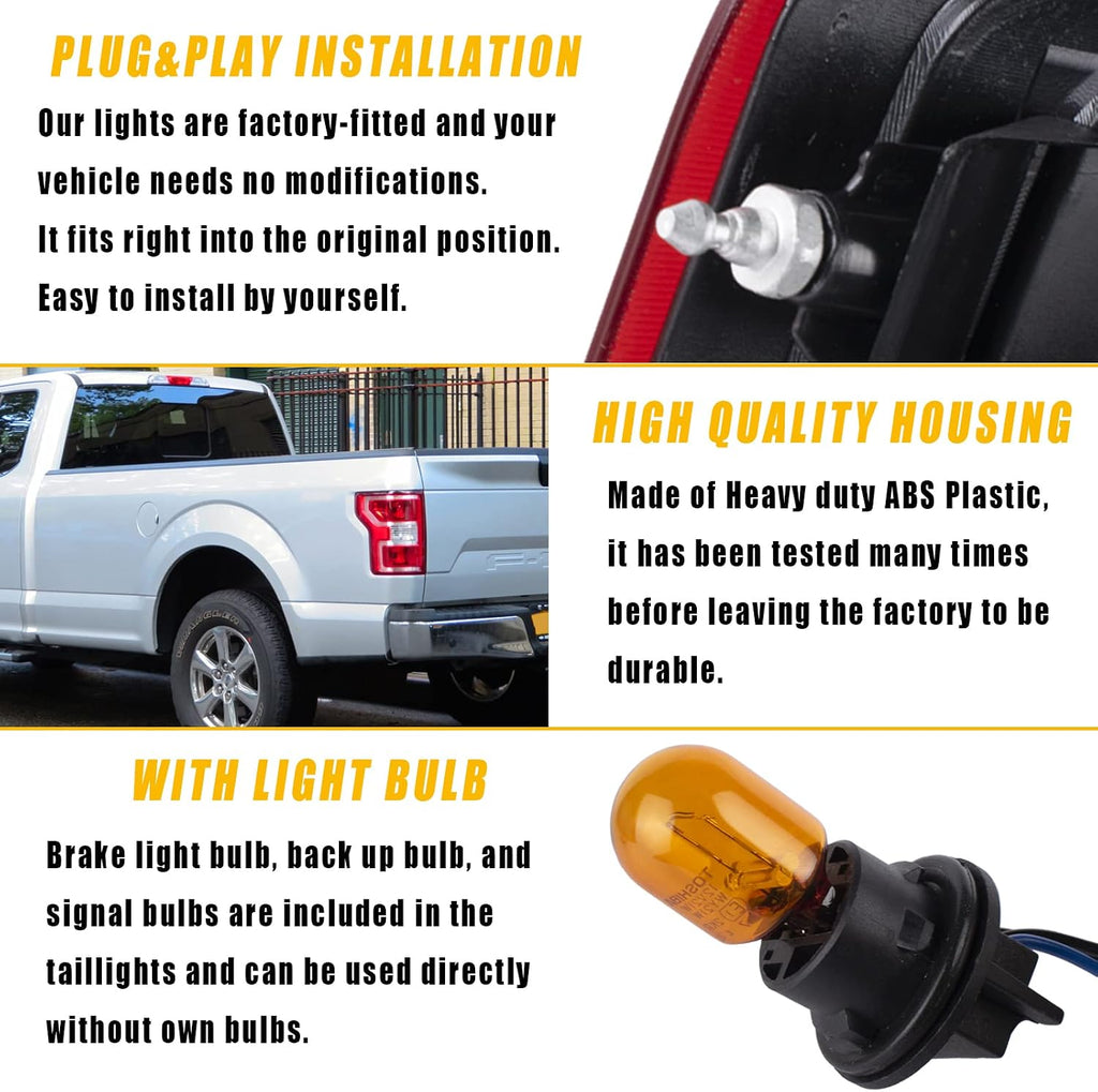 Boine F150 Tail Light Compatible With 2018 2019 2020 Ford F150 F-150 Right Passenger Side Rear Light Brake Lamp - Bulb and Harness Included Replace JL3Z13404H