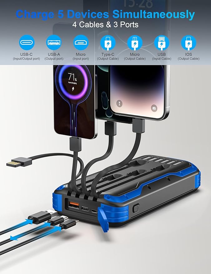Solar Charger Power Bank, 40000mAh Portable Phone Charger Built in 4 Cables - Image 3