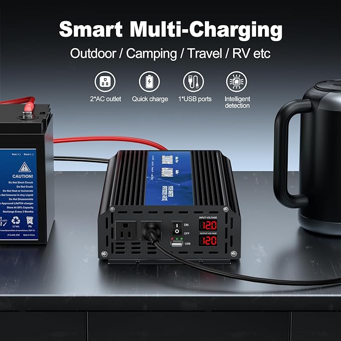 3000W Power Inverter, Peak Power 6000W 12V DC to AC 110V120V, Remote Control - Image 6