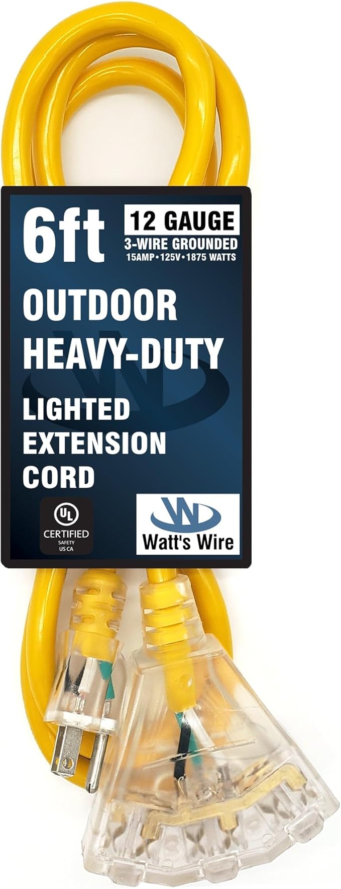 6 ft - 12 Gauge Heavy Duty Extension Cord - 3 Outlet Lighted SJTW - - Image 6