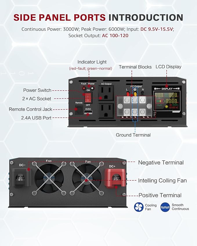 3000 Watt Inverter Pure Sine Wave DC 12V to 110V AC Power Inverters - Image 5