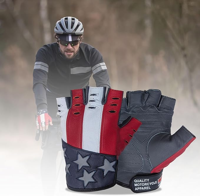 Hugger American Flag Fingerless Leather Gloves - Image 5