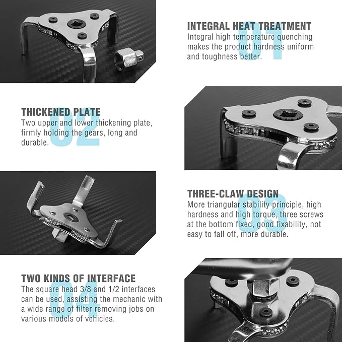 DURATECH 2-Piece 12 Inch Oil Filter Pliers & 3 Jaw Adjustable Oil Filter - Image 4