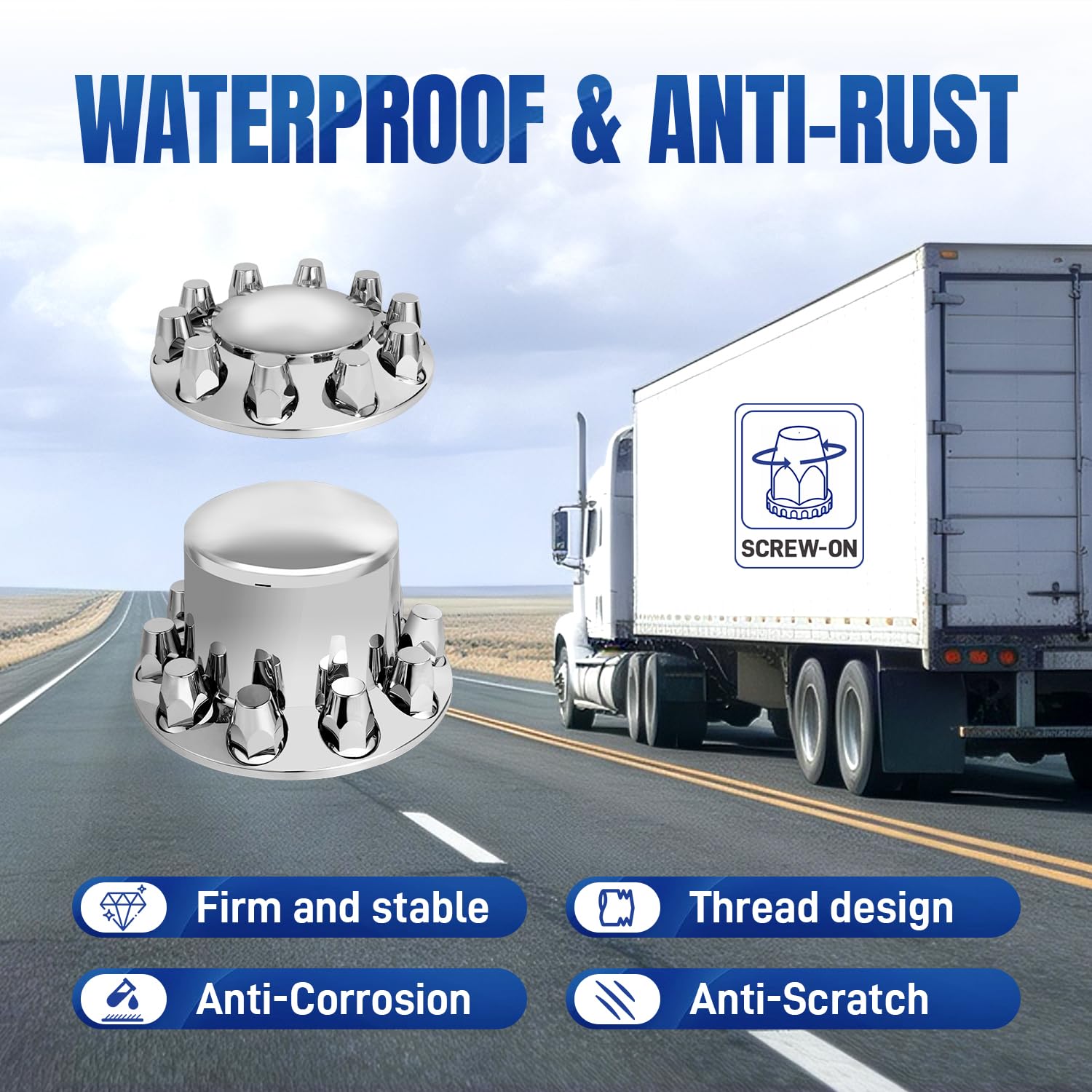 32/33mm Semi Truck Lug Nut Covers Wheel Covers Kit with 2 Front & 4 Rear, ABS Chrome Plastic Thread-On Lug Nut Covers with Installation Tool, Removable Hub Caps Kit for Semi Truck Trailer