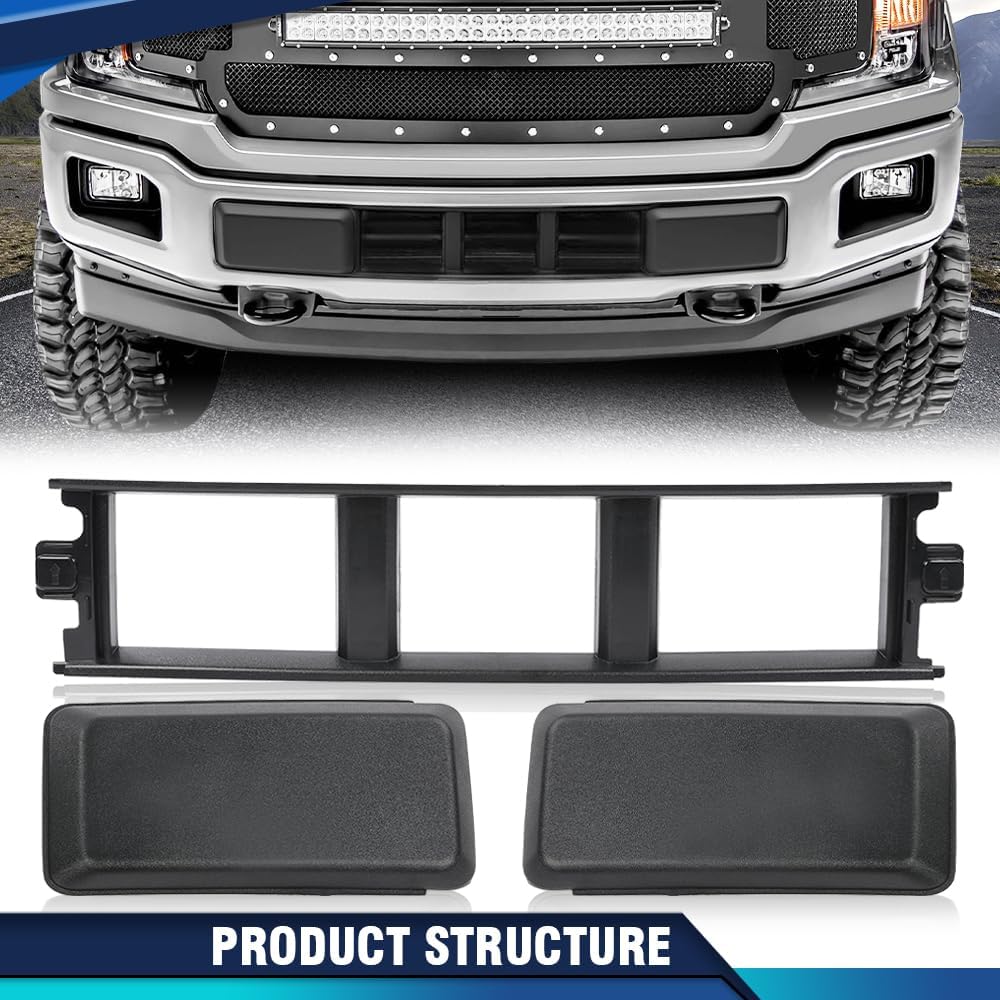 PIT66 Front Bumper Cover Lower Grille Trim Panel Fit Ford F150 2018-2020 | Lower Panel Compatible With Ford F150 2018 2019 2020, Black ABS Plastic, Replaces JL3Z17B968BB