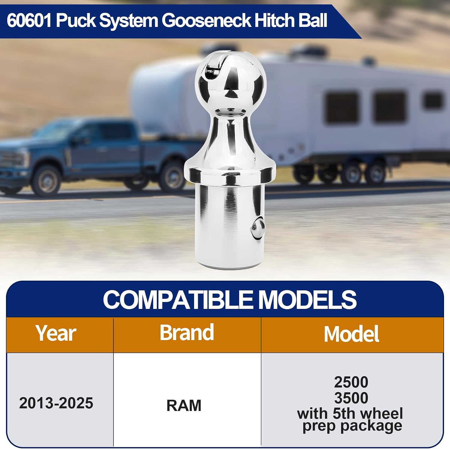 60601 Puck System Gooseneck Hitch Ball, 2-5/16-Inch Gooseneck Ball, Fits 2013-2025 Dodge RAM 2500 3500, 30,000 lbs