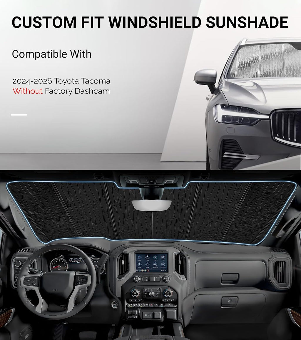 Pigenius Windshield Sun Shade for Toyota Tacoma 2024-2026 Without Factory Dashcam, Front Window Sunshade - AstraGuard