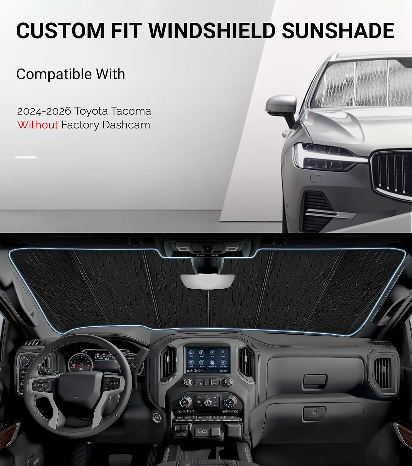 Pigenius Windshield Sun Shade for Toyota Tacoma 2024-2026 Without Factory Dashcam, Front Window Sunshade - AstraGuard