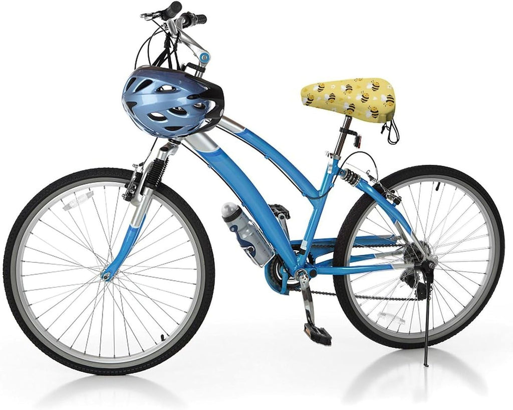 Bike Seat Cover for Most Saddles, Adjustable Bicycle Saddle Protector with Drawstring to Easy Store, Dustproof and Waterproof, Cute Honeybee Bee Light Yellow