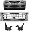 PartsFlow Front Bumper Grille Upper Grill Chrome Shell Black Insert For 2013 2014 2015 Nissan Sentra NI1200252