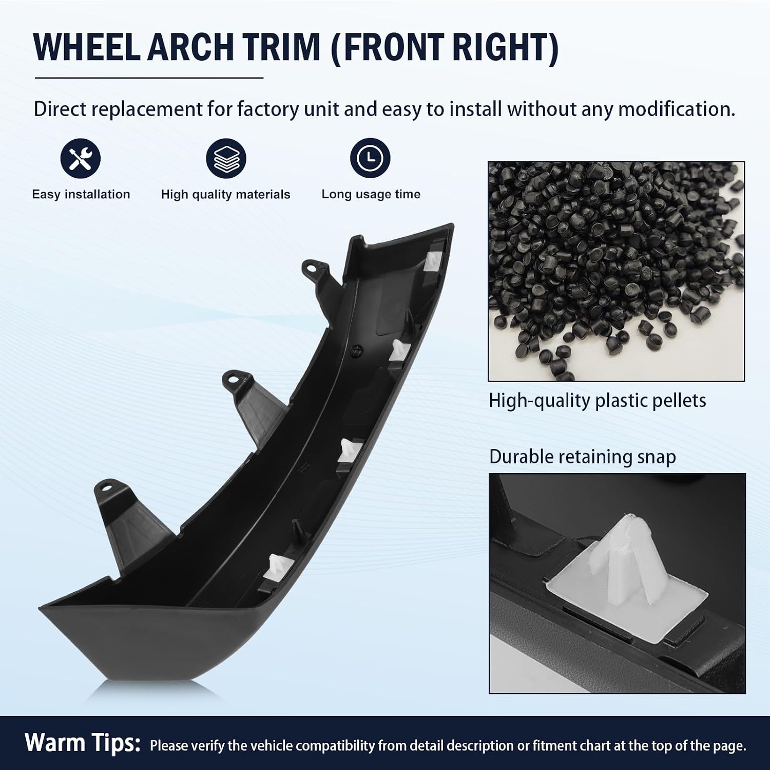 Front Passenger Side Wheel Fender Flare Molding Fit for Ram 4500 5500 2019 2020 2021 2022 2023 2024 Replace 6MS38GXHAA