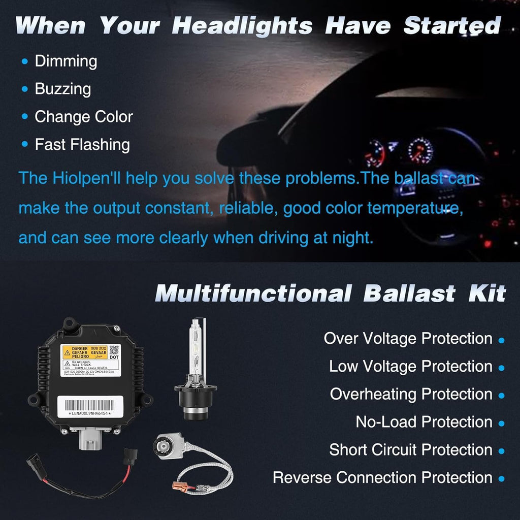 2 Packs HID Headlight Ballast W/Igniter & D2S Bulb for Infiniti EX35 EX37 FX35 FX37 FX45 FX50 G35 G37 JX35 Q50 Q60 Q70 QX56 QX60 QX70 QX80 28474-89904,28474-8991A Xenon Ballast Control Module