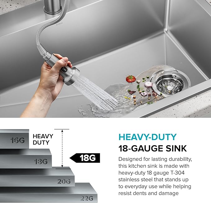 KRAUS Fairlane 25-inch Drop In/Top Mount Single Bowl 18-Gauge Stainless Steel - Image 10