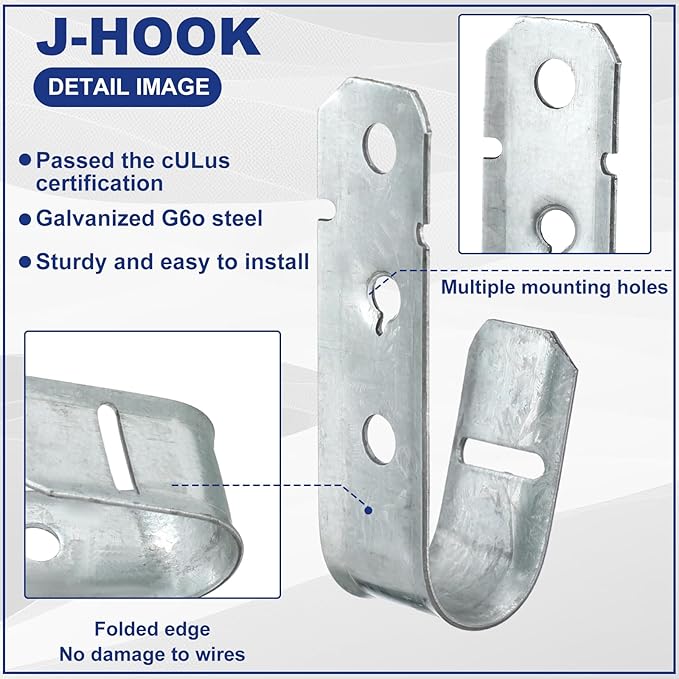 Gisafai 200 Pcs Cable Support J-Hook, 3/4 Inch Metal Garage Hooks - Image 3