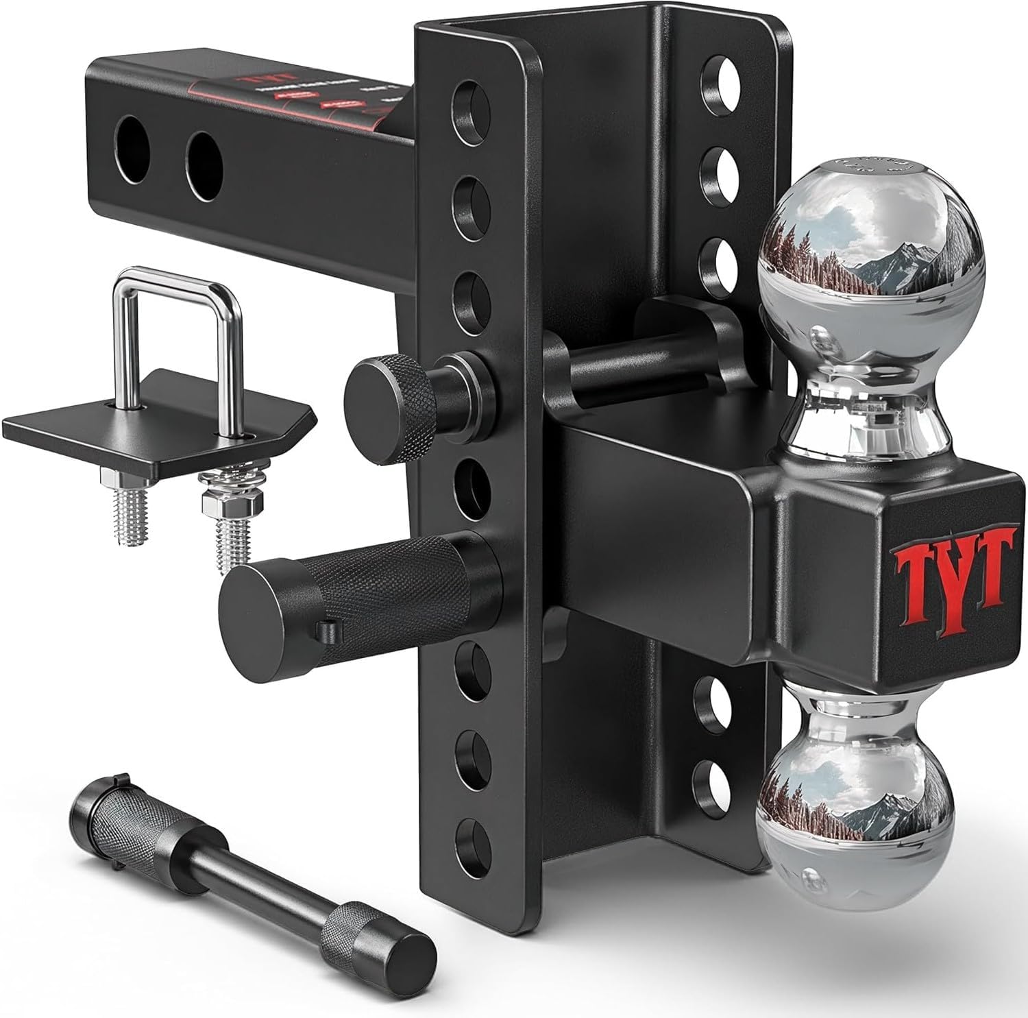 TYT Adjustable Truck Trailer Hitch for 2 inch Receiver, 6" Drop/Rise,2" & 2-5/16" Ball,Includes Two Pin Locks & Hitch Tightener
