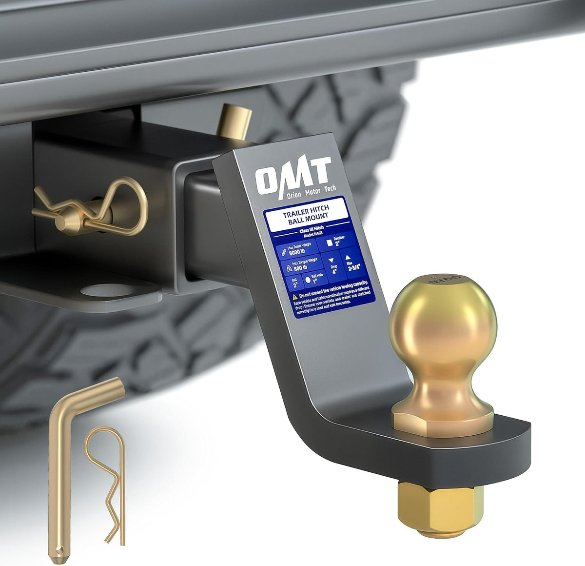 omt trailer hitch ball mount, 2" receiver, 4", main product view