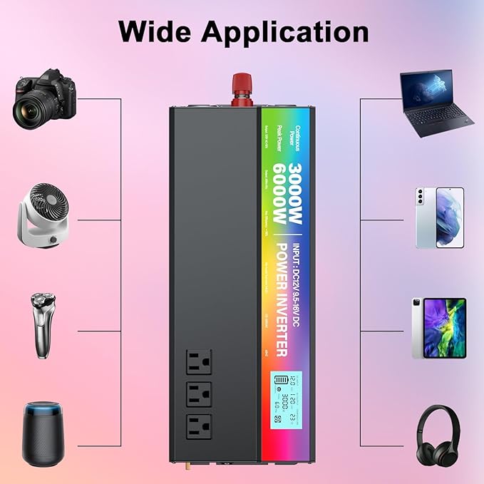 New Upgraded 3000 Watt Power Inverter, 12V DC to 110V/120V AC Converter - Image 6