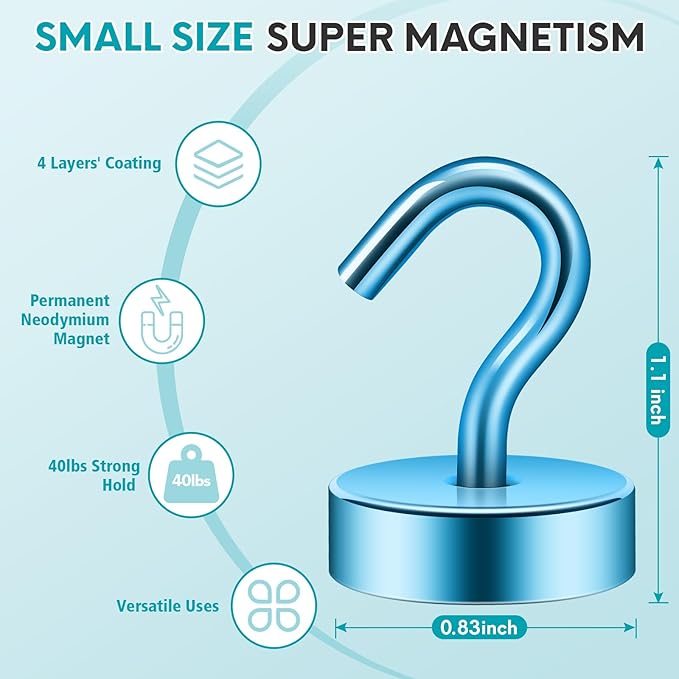 Neosmuk Magnetic Hooks, Cruise Ship Essentials, 40lb+ Heavy Duty Magnetic Hooks - Image 6
