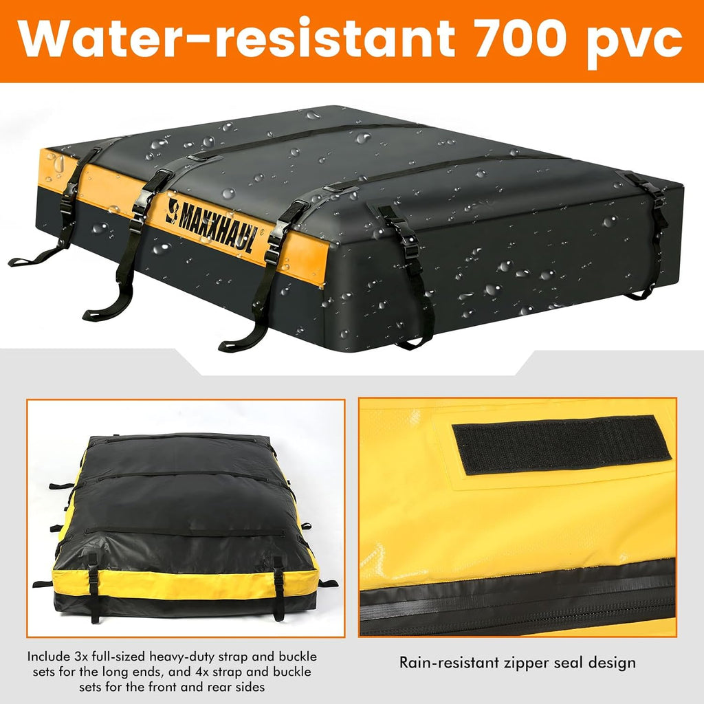 MaxxHaul 50853 Truck Platform Rack Rooftop Cargo Carrier Bag, 20 Cu Ft (63″ L × 54″ W × 10″ H), Heavy-Duty PVC, Weather-Resistant with Lockable Zipper & Full Strapping System