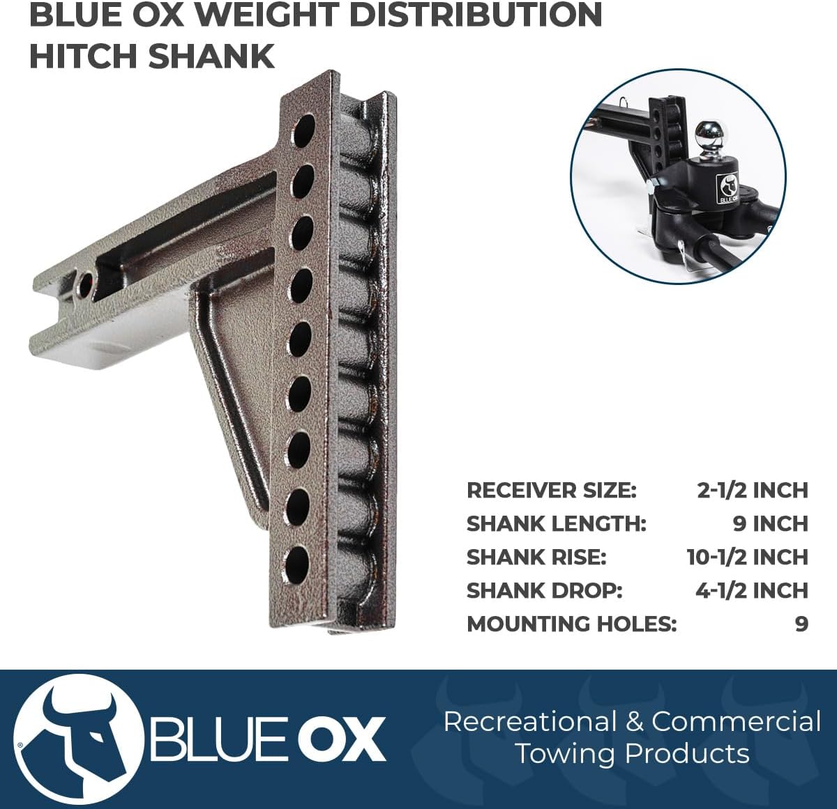 Blue Ox BXW4028 SwayPro Weight Distribution Shank - 9 Hole x 9" x 2-1/2"