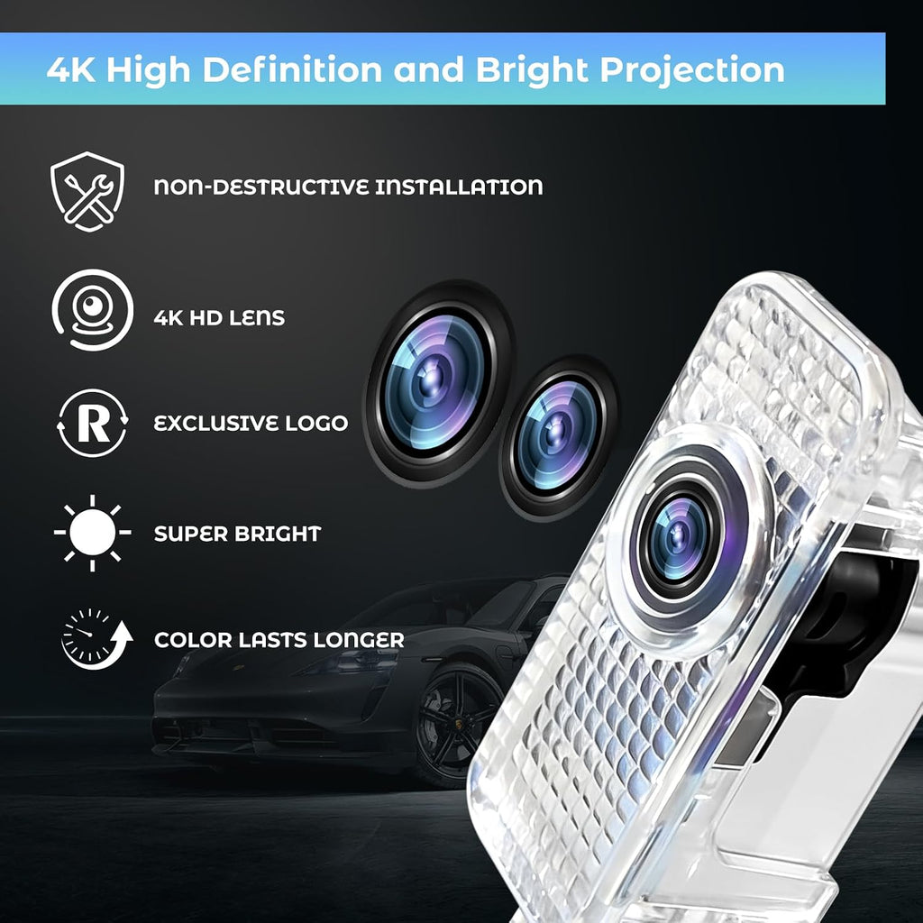 Car Door Light Logo Projector, Upgraded 4K HD LED Lights Compatible with A1/A3/A4/A5/A6/A7/A8/Q3/Q5/Q7/Q8/R8/TT Series Car Accessories (AU-DII-2PC)