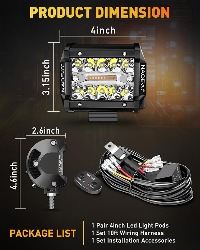 NAOEVO 4 Inch LED Pod Lights, Spot Flood LED Fog/Driving/Off Road Lights - Image 8